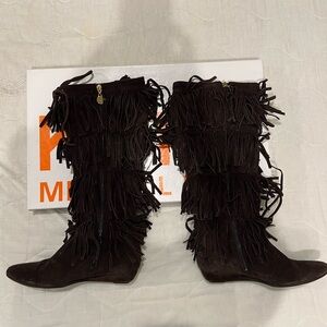 KORS Michael Kors Chocolate Fringe Heeled Boots